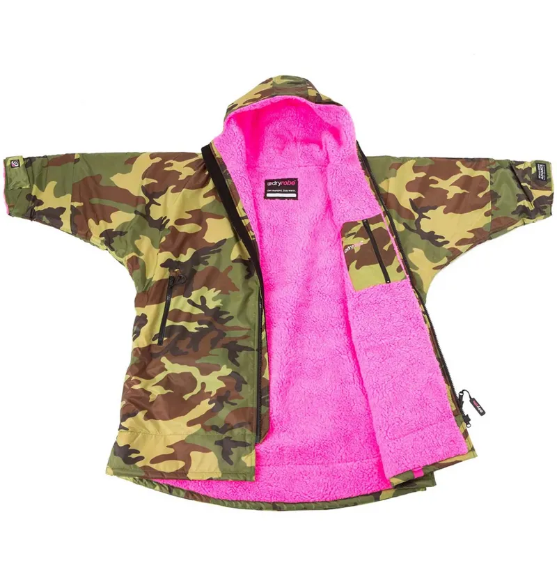 Dryrobe Kids Advance Short Sleeve Change Robe 5-9 yrs V3 Camo Pink